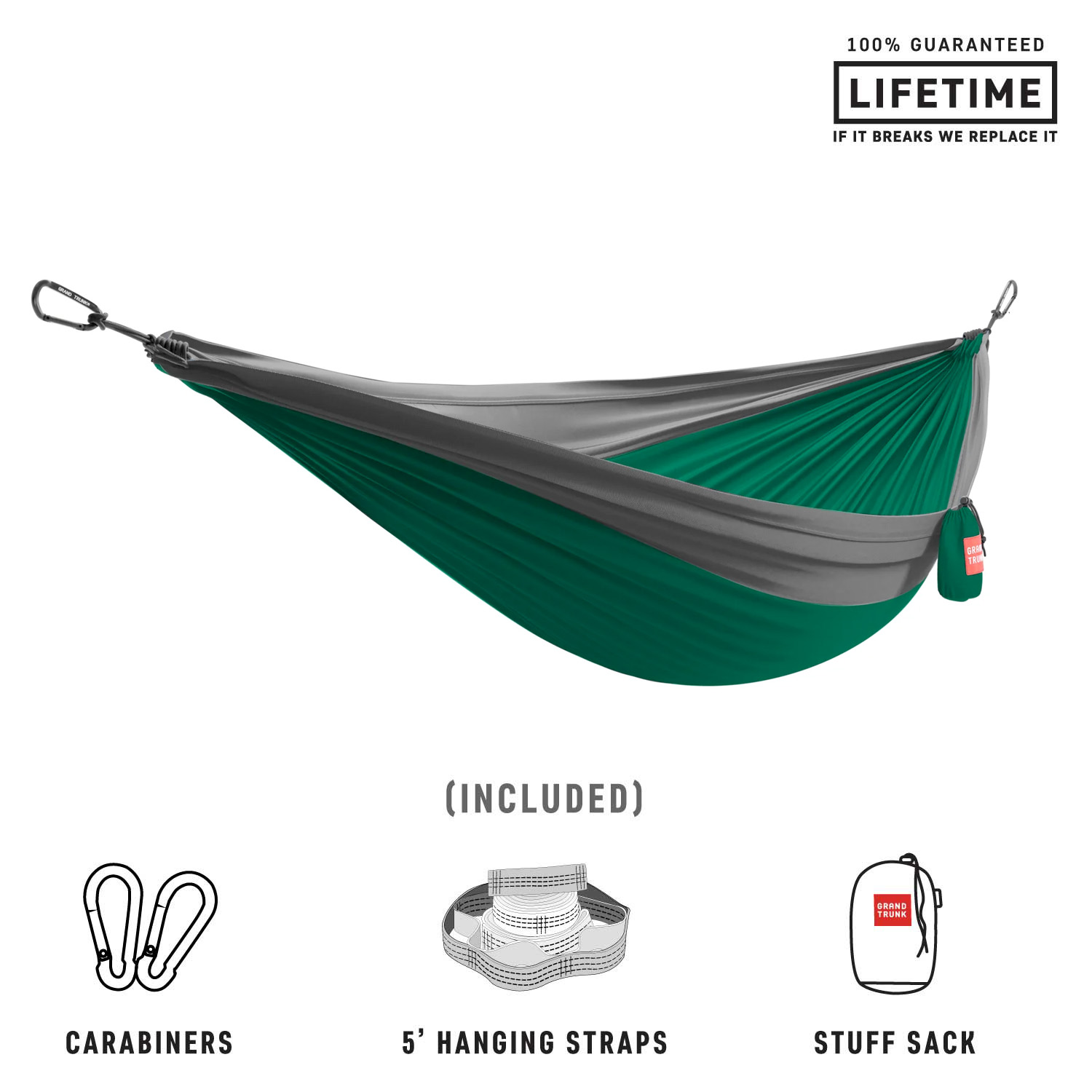 Grand Trunk Double Deluxe Hammock w/Straps (green/charcoal)