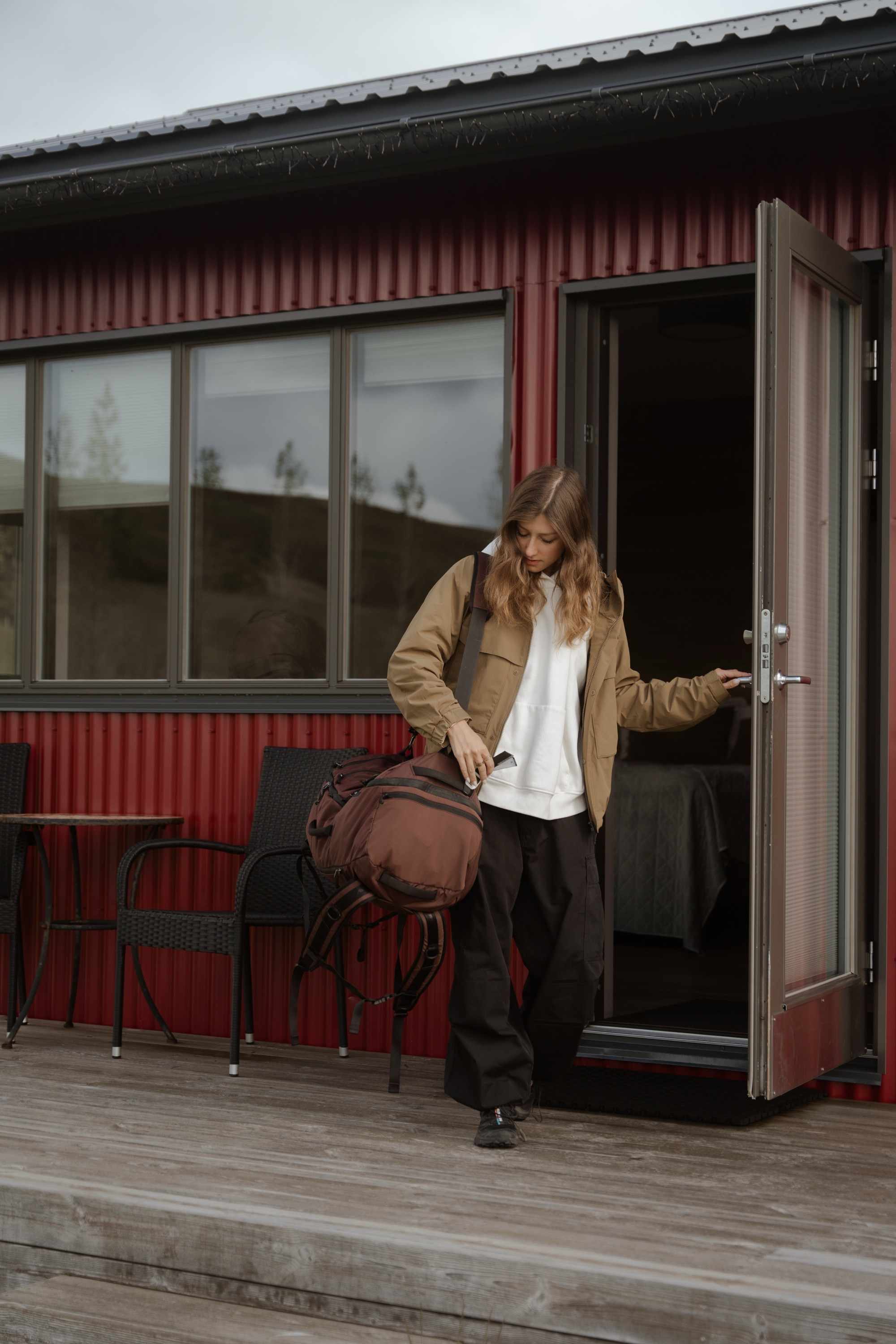 jacke, jacke mit Kragen, khaki, trolley bag, outdoor cabin
