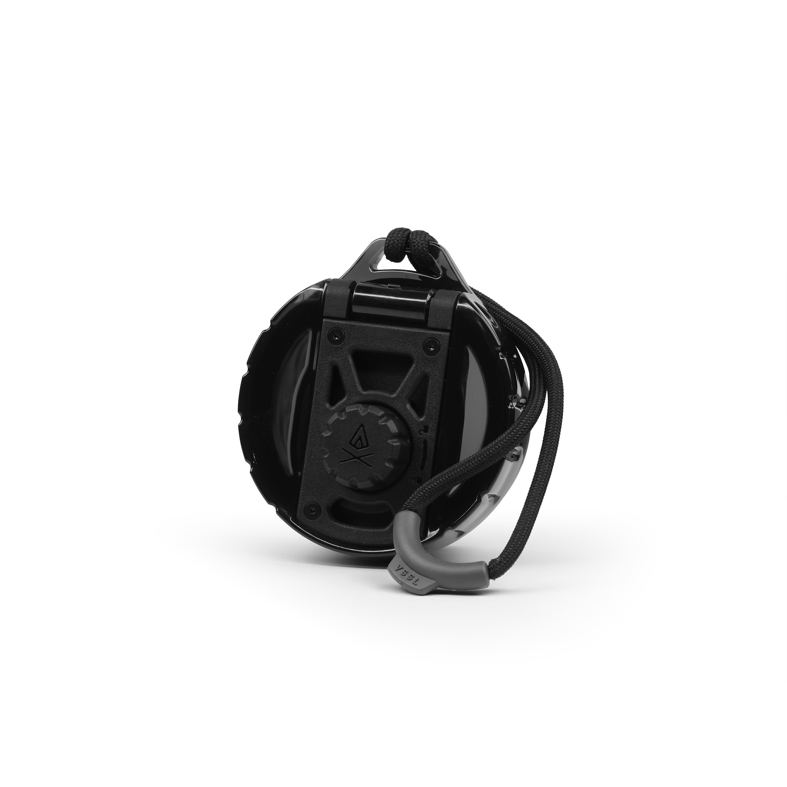 Tauchcomputer, schwarzes Gehäuse, Befestigungsschlaufe, Silikonarmband