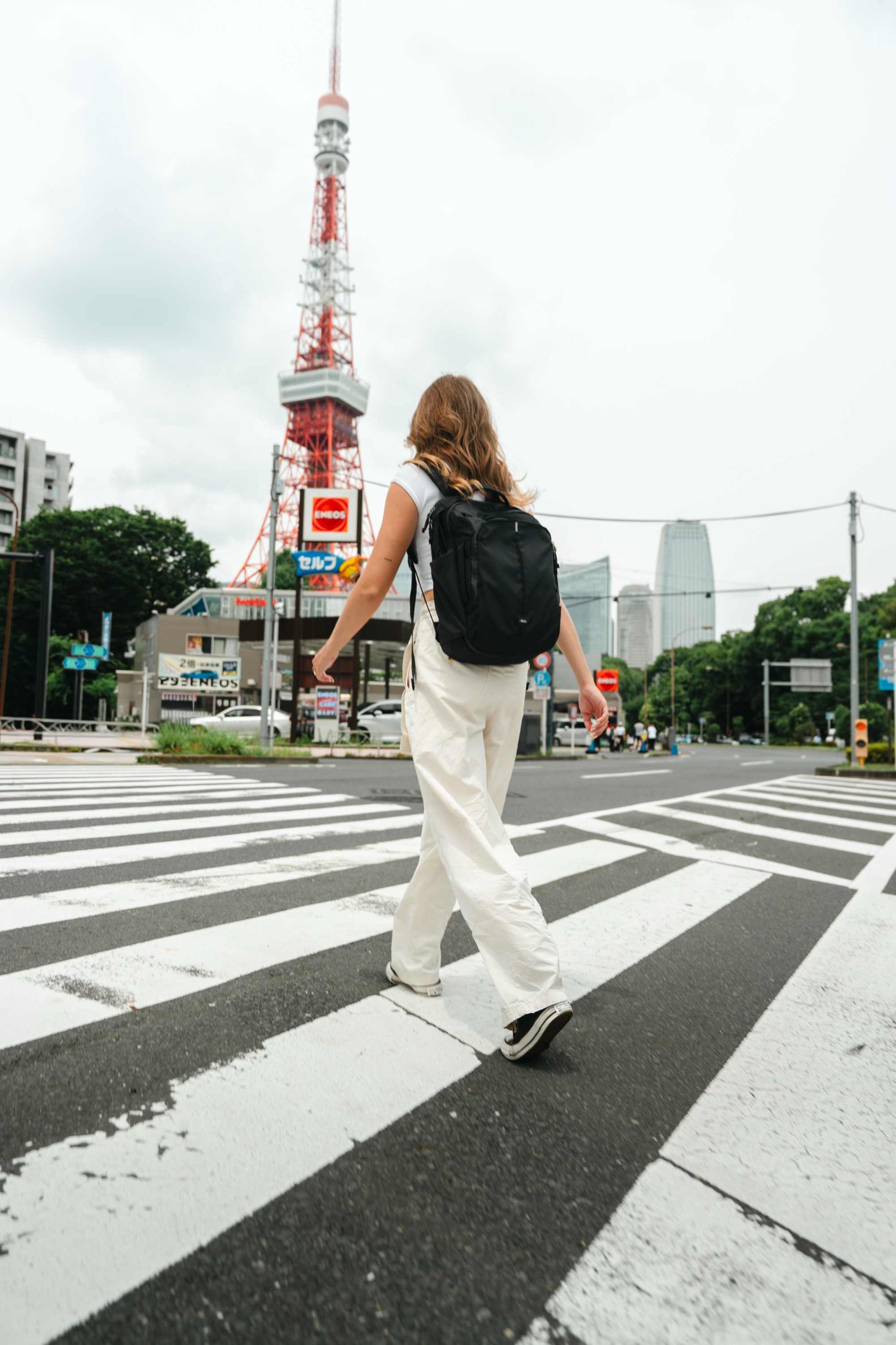Rucksack, Frau, Zebrastreifen, Stadt, Urban