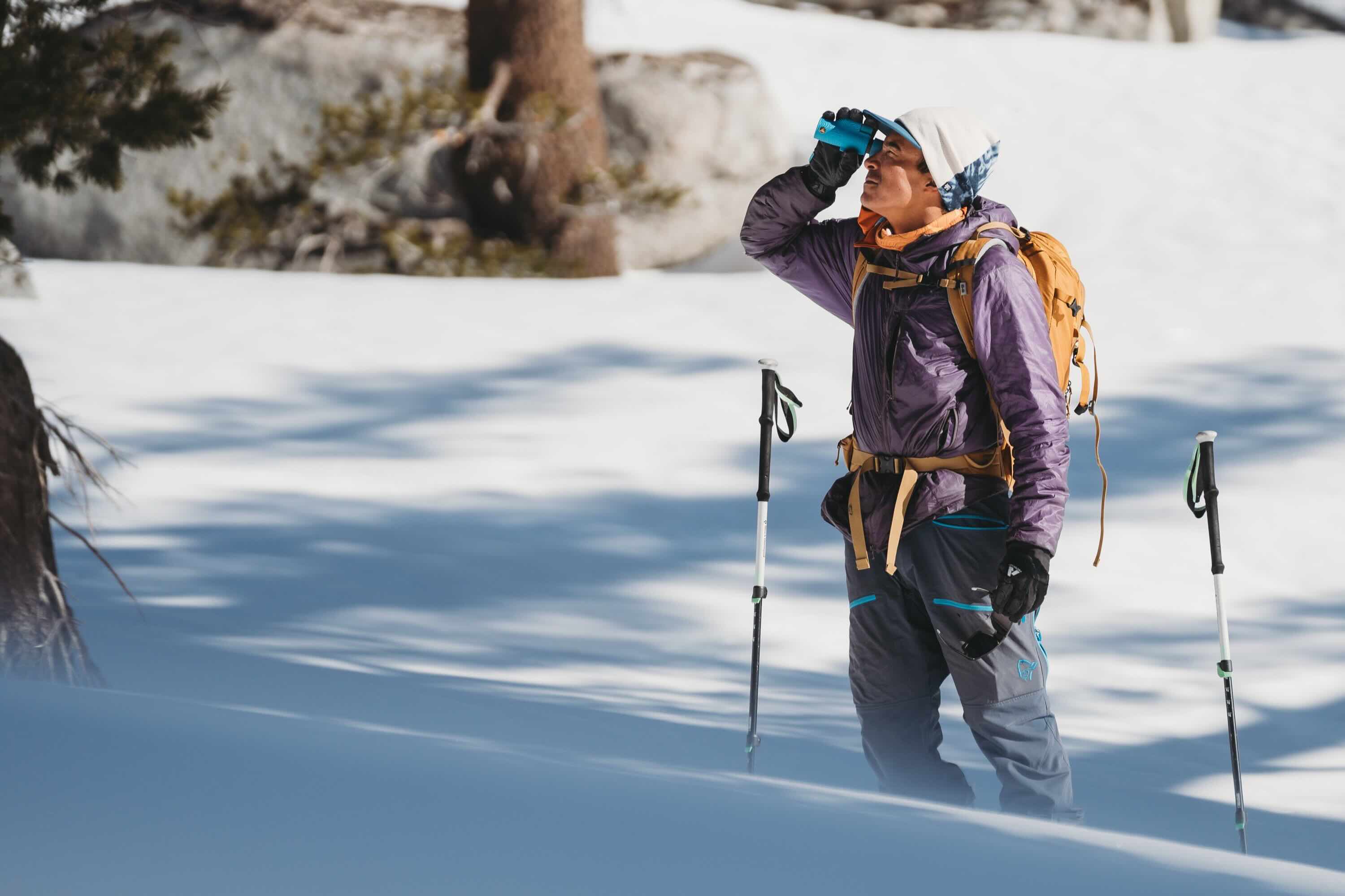 winter, hiker, snow, rucksack, jacke